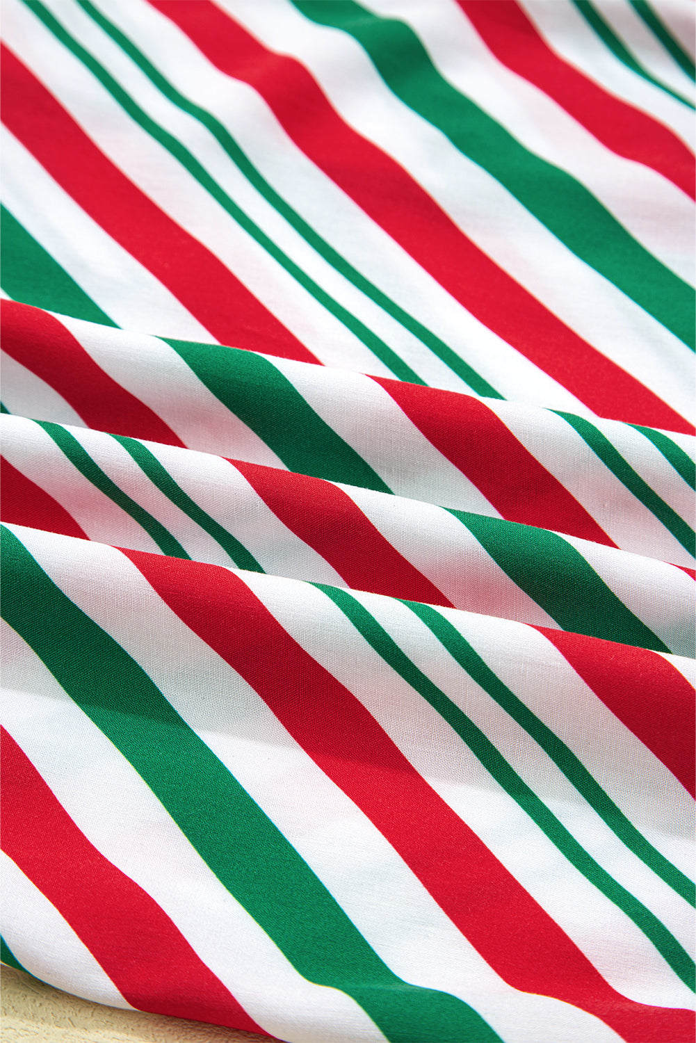 Christmas Stripe Velvet Bow Cuffs Pajama Set