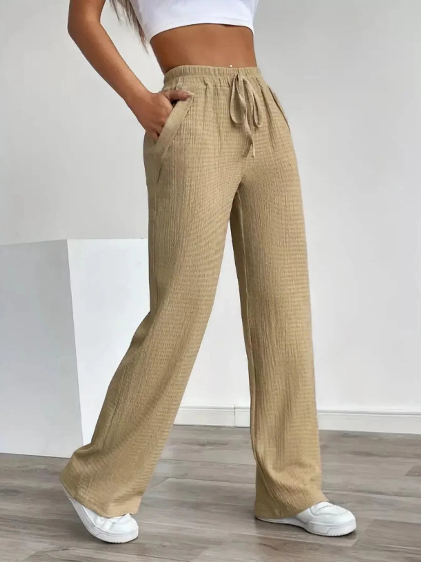 Textured Womens Wide Leg Pants