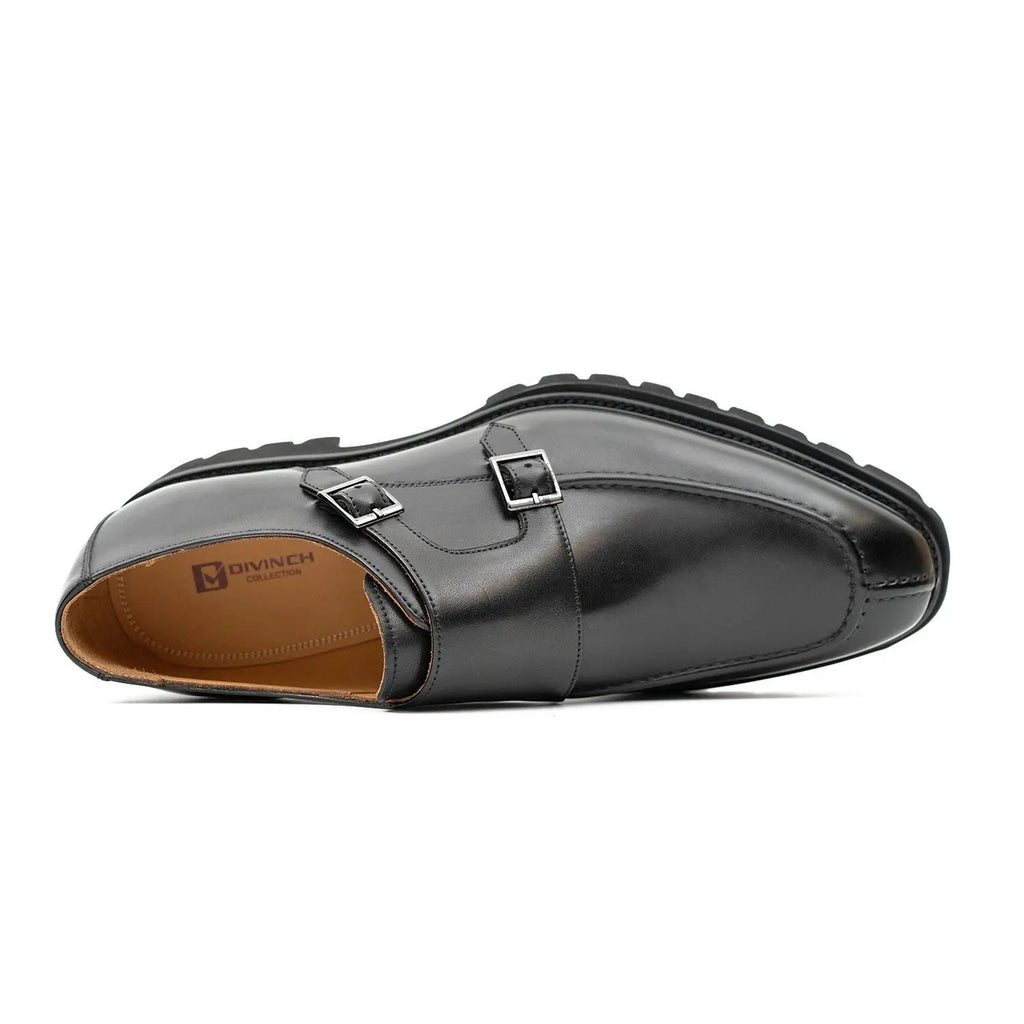 Black Double Monk Strap Leather Shoes