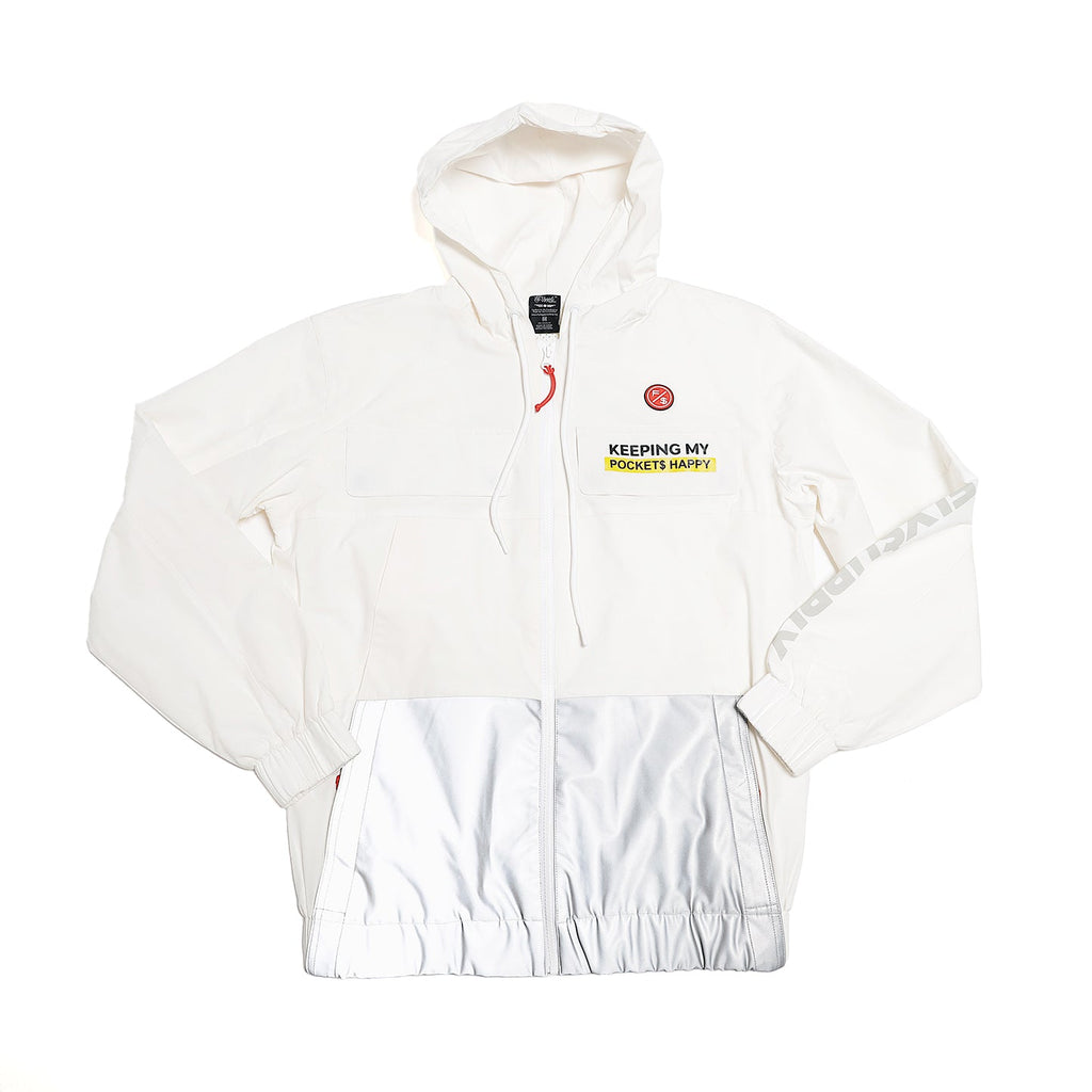 Happy Pockets Windbreaker Zip-Up Jacket (White)