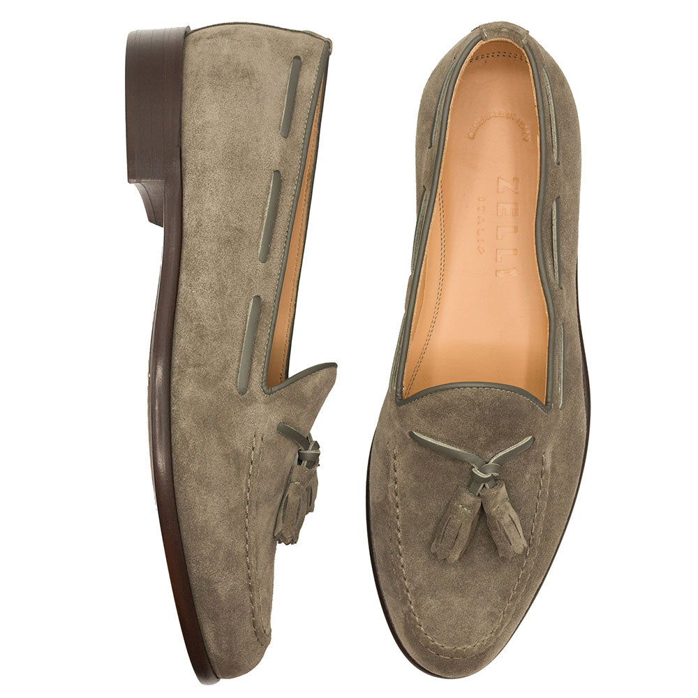 16-583-TPE FRANCO Suede Calfskin Tassel Loafer, Taupe