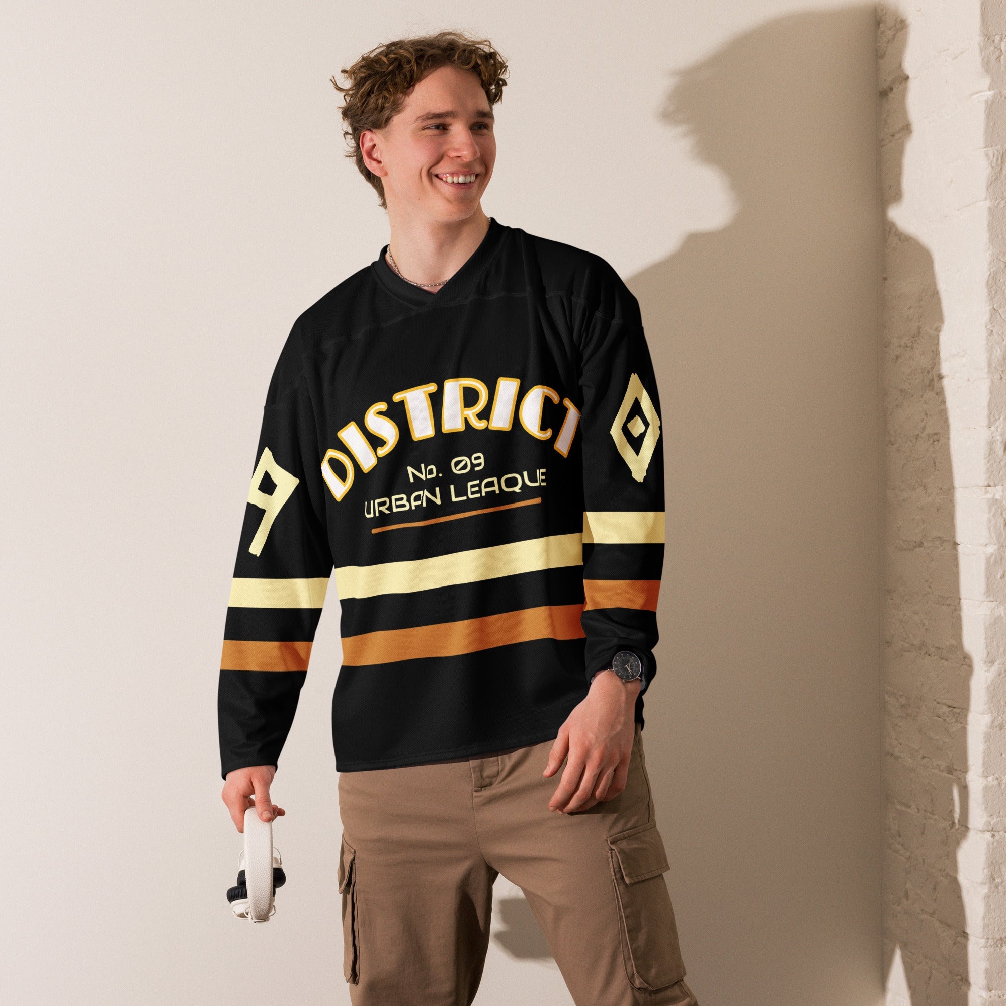 Men’s “District 09” Streetwear Hockey Jersey – Premium Recycled Polyester | Moisture-Wicking | Relaxed Fit