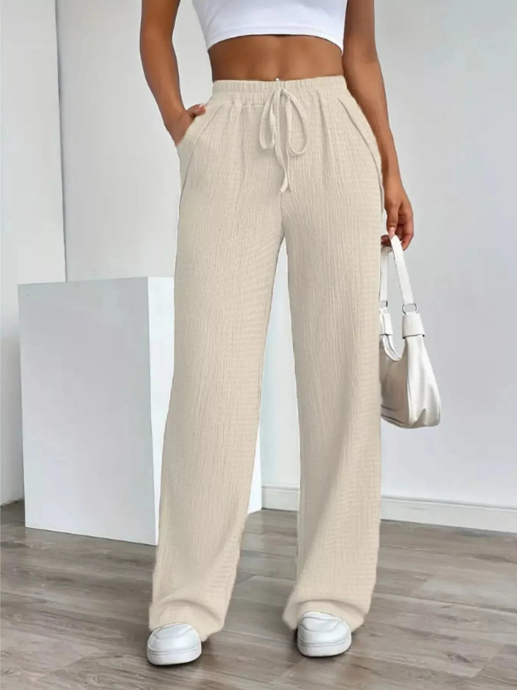Textured Womens Wide Leg Pants