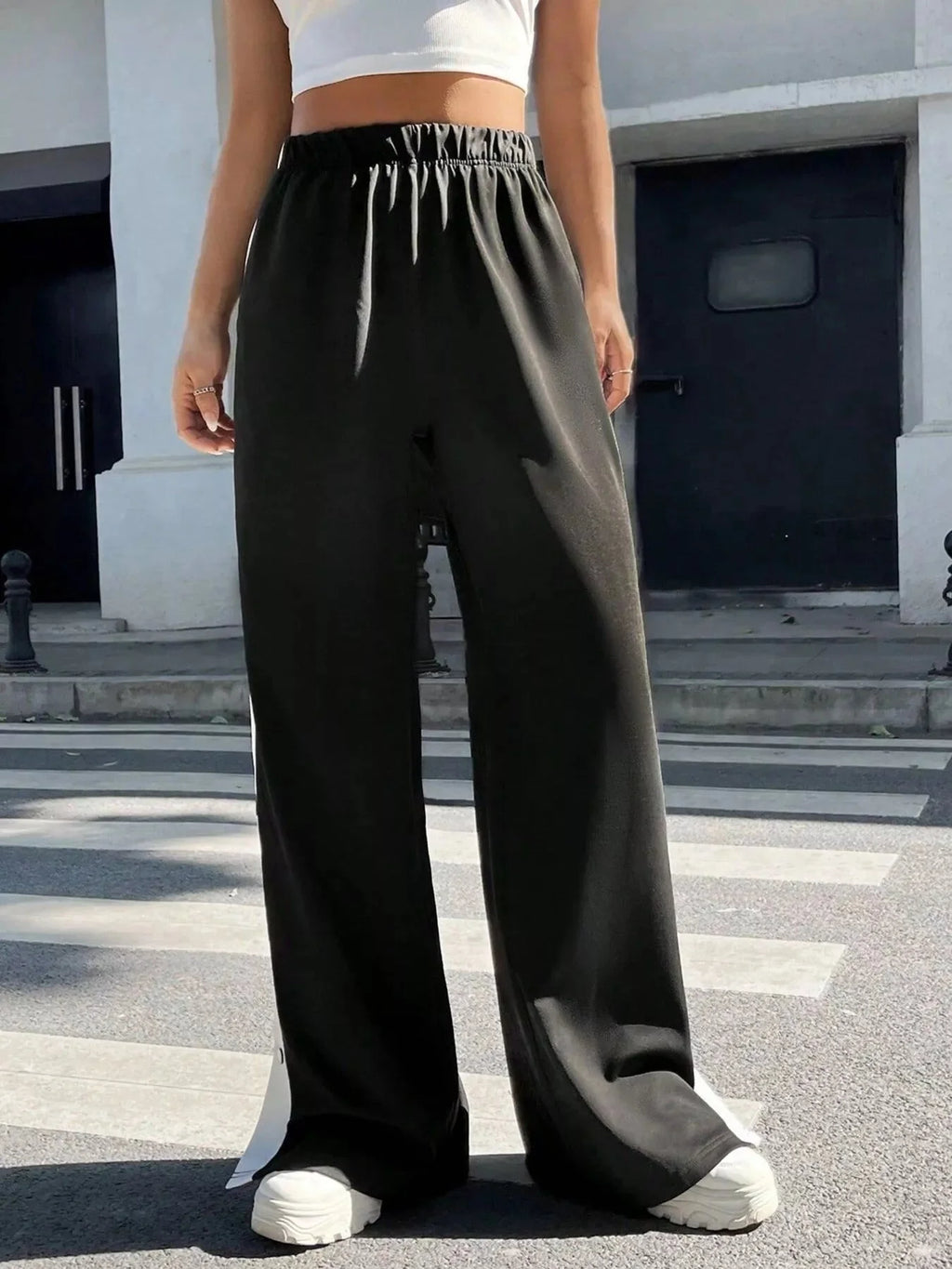 Two-Tone Side Snap Womens Wide Leg Pants