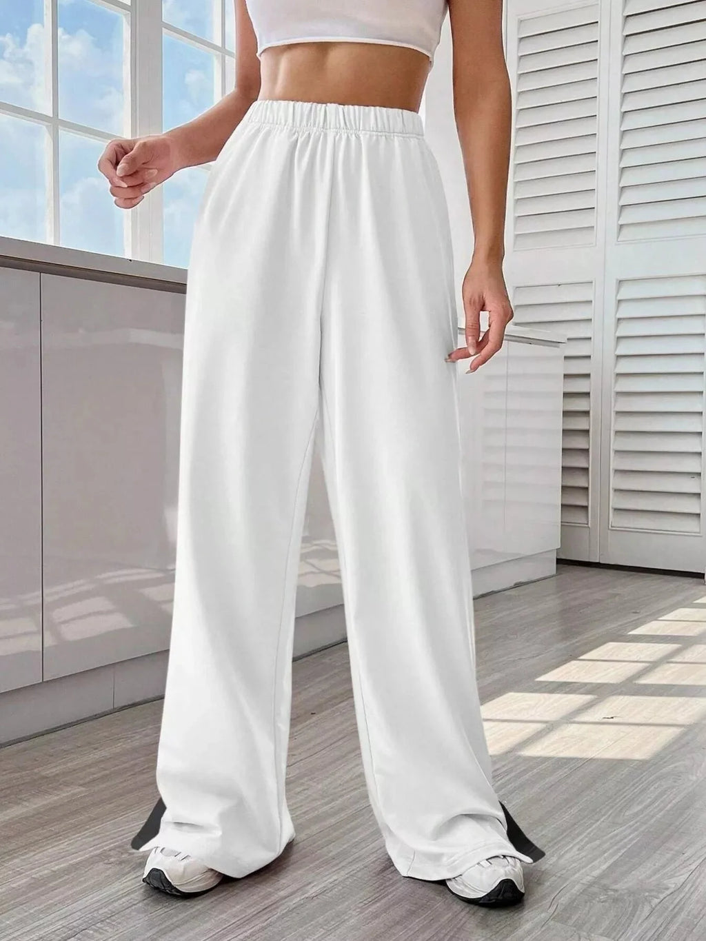 Two-Tone Side Snap Womens Wide Leg Pants