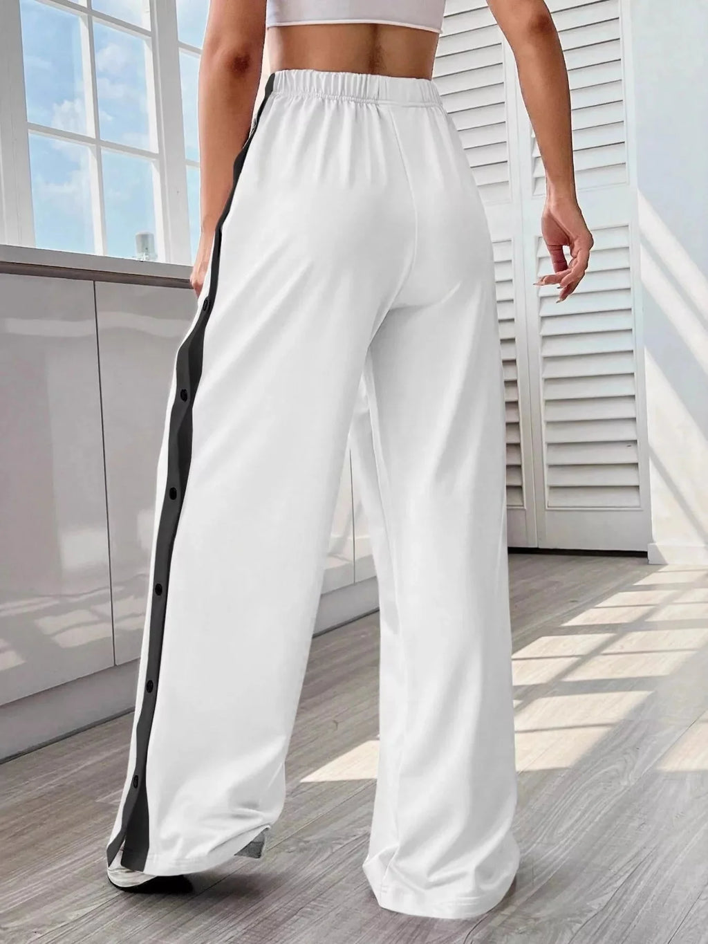 Two-Tone Side Snap Womens Wide Leg Pants