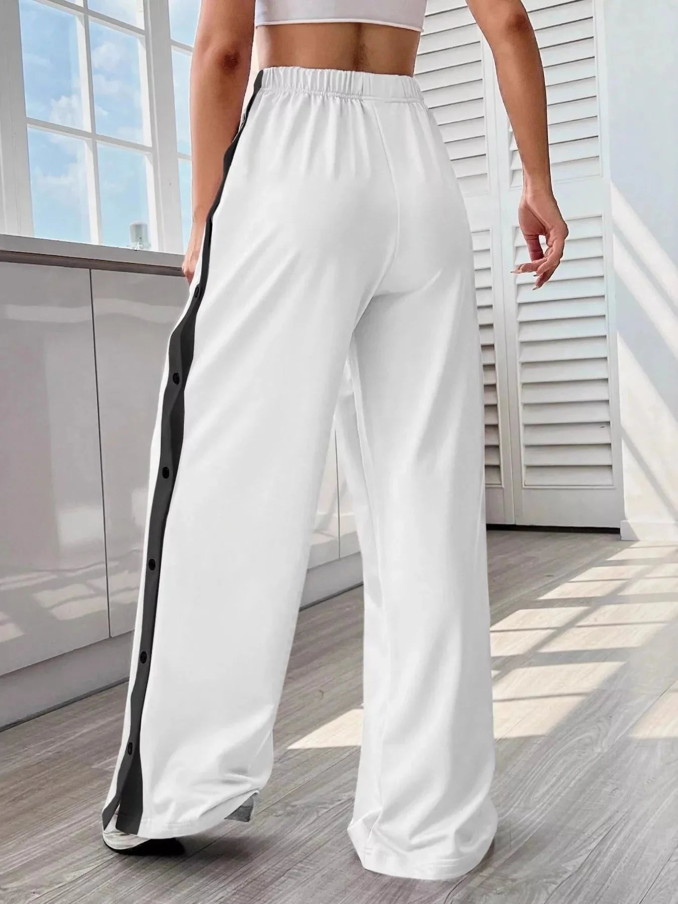 Two-Tone Side Snap Womens Wide Leg Pants