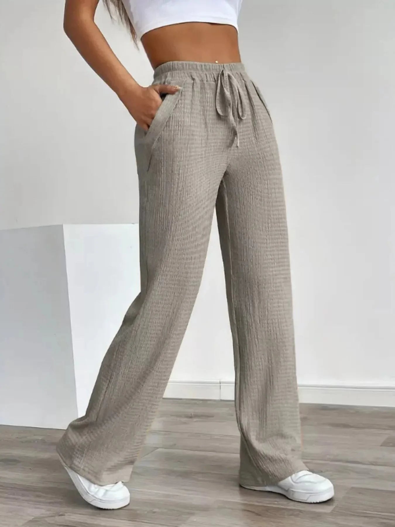 Textured Womens Wide Leg Pants