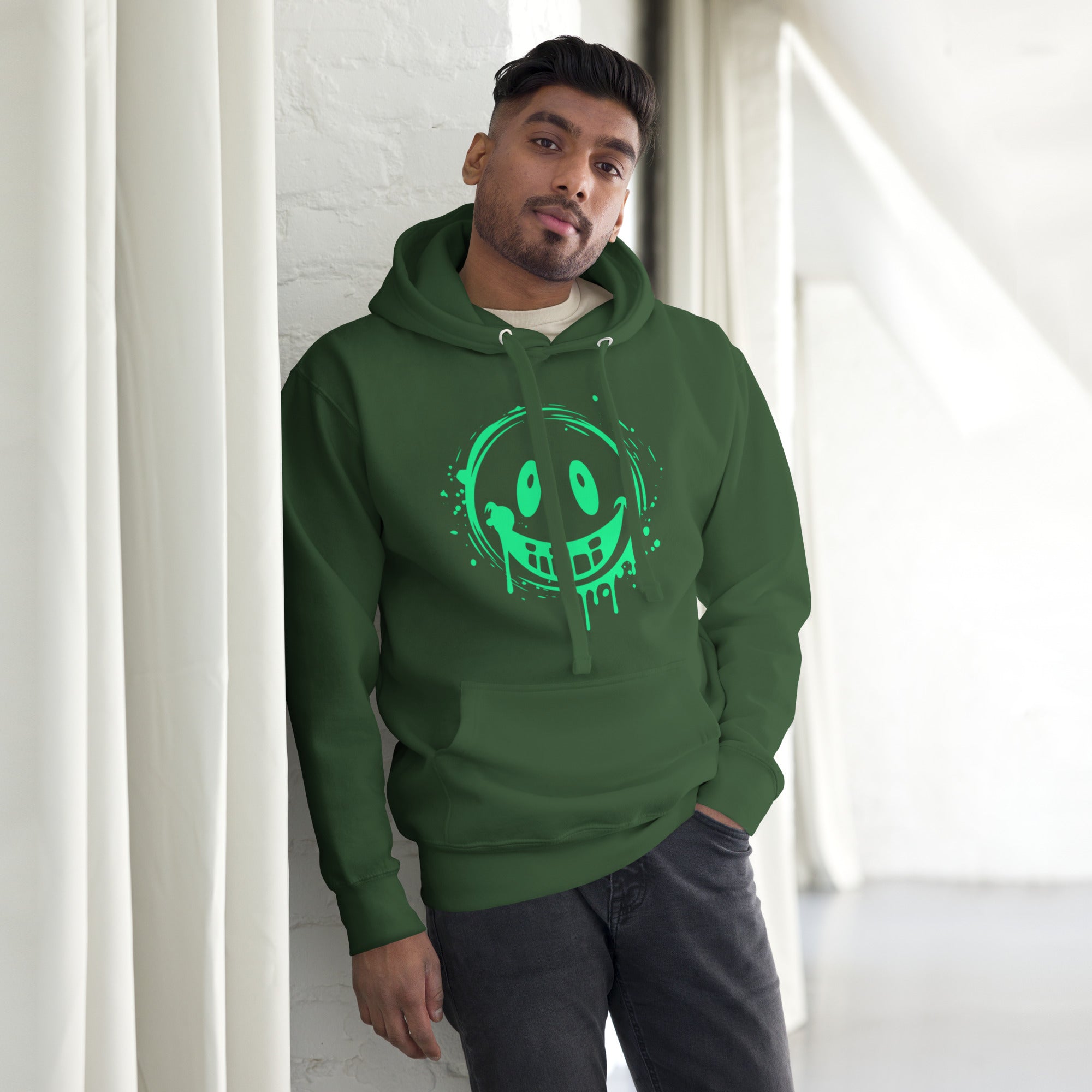Men’s Green Smile Hoodie – Trendy & Comfortable Streetwear with a Fun Twist